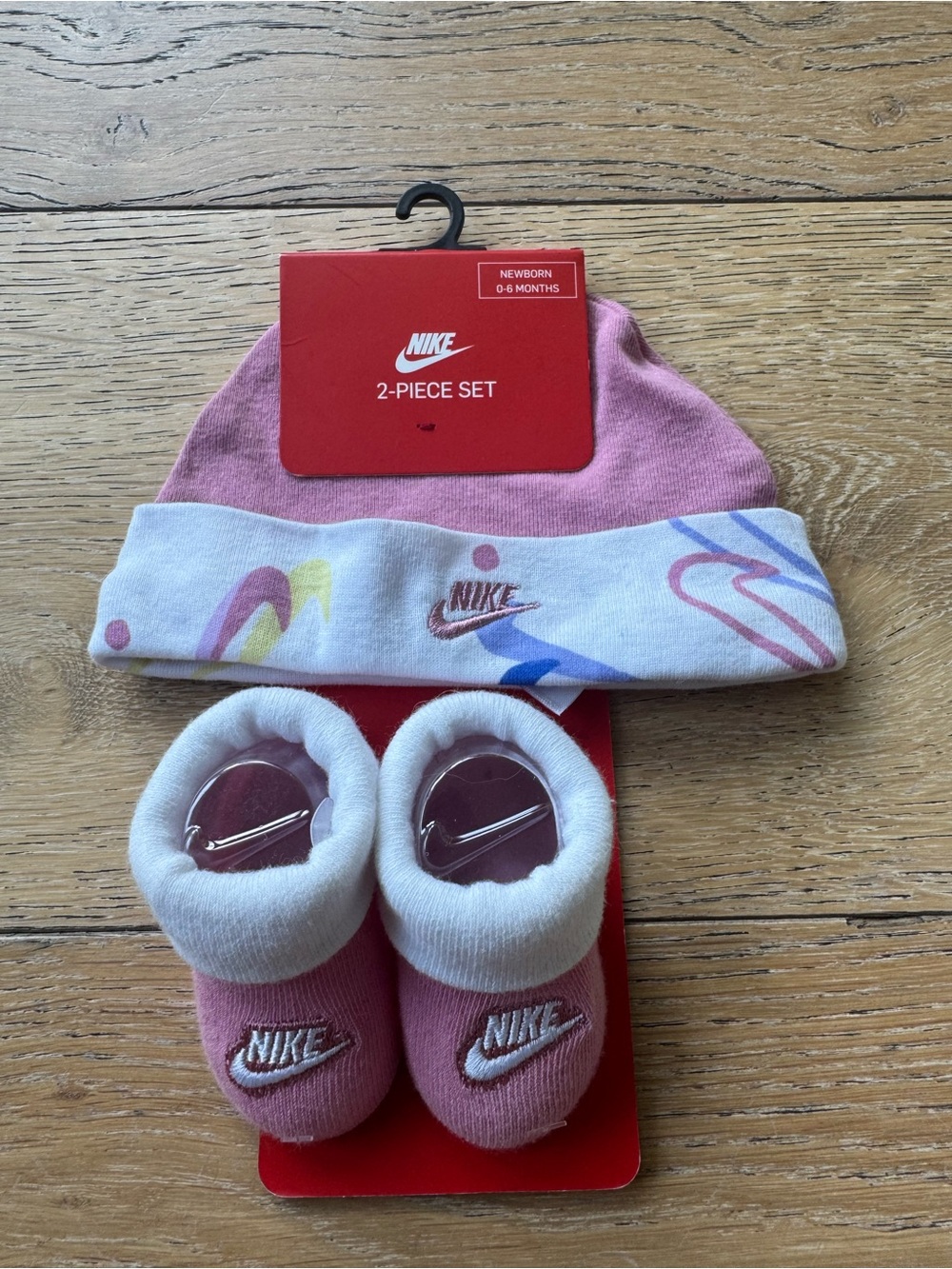 Nike Pink & White Baby Hat and Booties 2-Piece Set